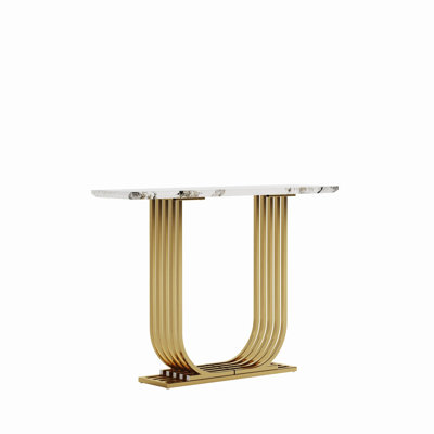 43.3Inch Accent Table, Console,  Modern Wooden Imitation Marble Counter Top Console Table, Narrow Type, Sofa, Living Room, Bedroom