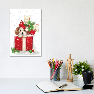 Dog In Present by MAKIKO - Wrapped Canvas Print