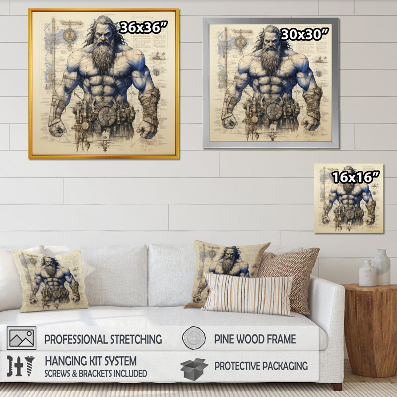 «Blue Giant Titan Blueprints II - Giants», art mural, H 36 po x l 36 po x P 1,5 po, Cadre flottant noir