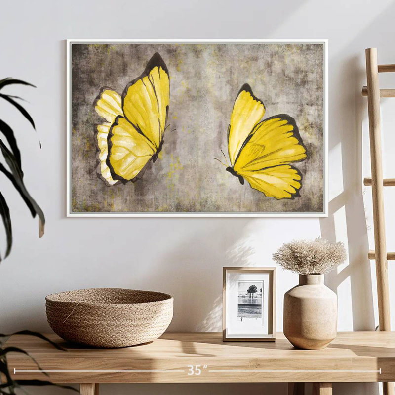 Papillons jaunes, Cadre flottant blanc, 25 po x 17 po