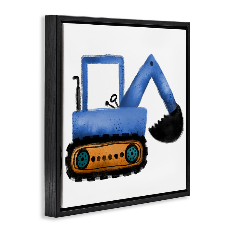 «Blue Simple Bulldozer», encadrée par Elizabeth Medley, Cadre flottant noir de jais, H 18 po x l 18 po