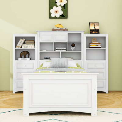 Lit plateforme simple en bois avec tiroirs de rangement et tête de lit polyvalente