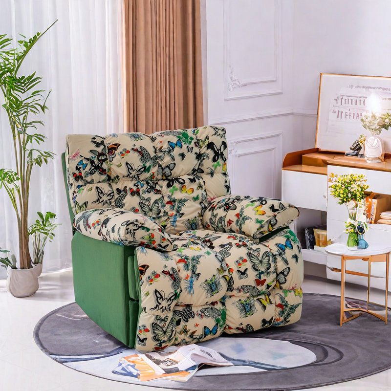 Tahiri Upholstered Swivel Recliner, Beige/Green