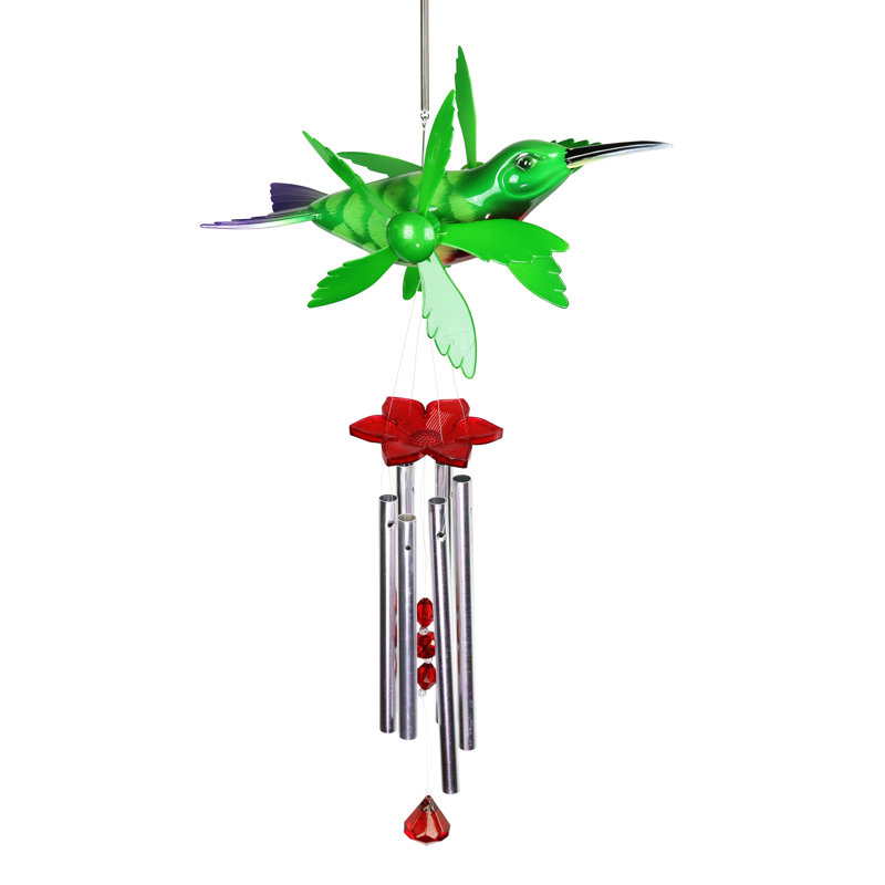 Exhart Metallic Hummingbird Whirligigs Spinning Windchime, 13 by 24 Inches
