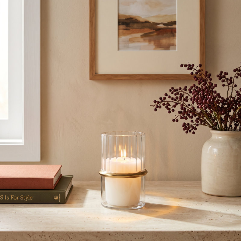 Glass Votive Holder, 4" H x 2.75" W x 2.75" D