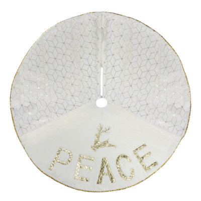 48" White And Gold Peace And Reindeer Christmas Tree Skirt