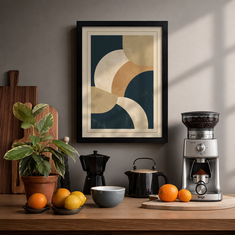 Curved Forms In Motion Minimalist - Print, Black, A4 - 29.7 x 21.0 cm