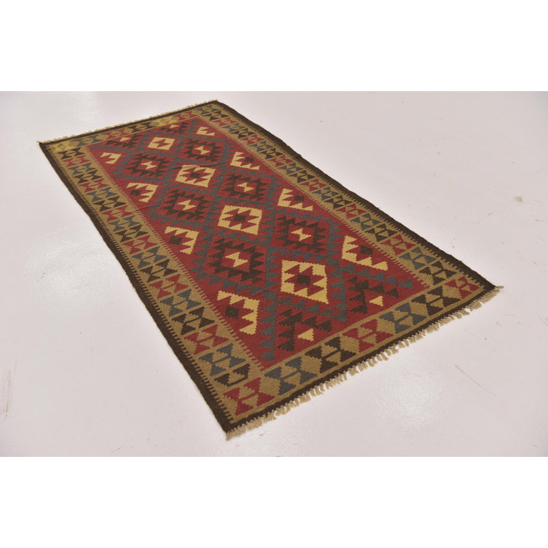 Tapis de zone en laine rouge/brune 3 pi 5 po x 6 pi 5 po one-of-kind à la main noué la Lorain