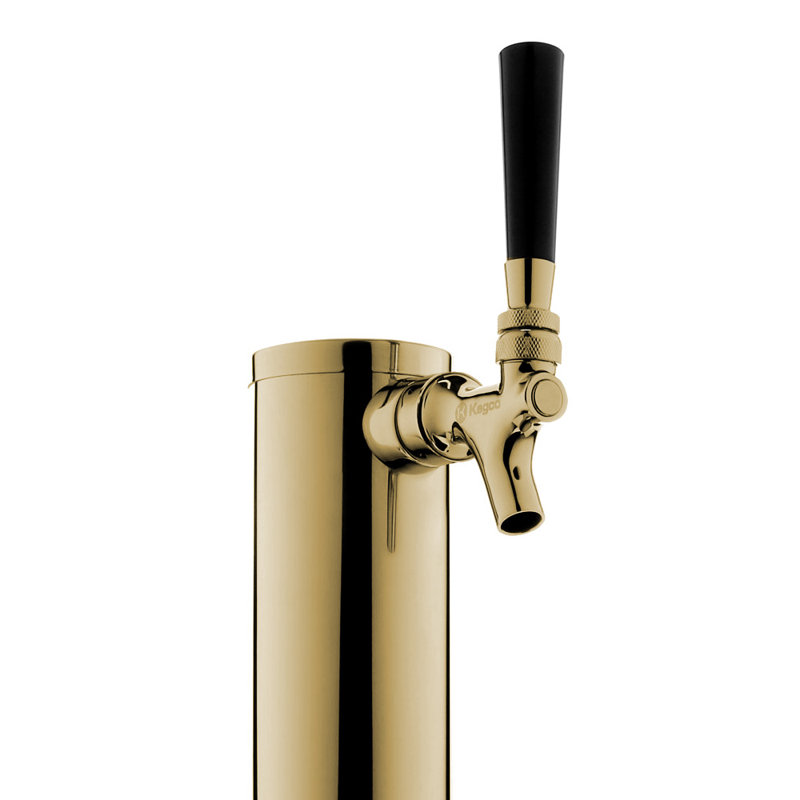 14" Tall PVD Brass 1-Tap Draft Beer Tower with 100% Stainless Steel Contact, Brass