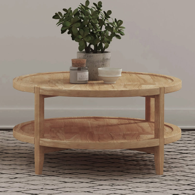 Table basse ronde en bois avec tablette inférieure, brun érable