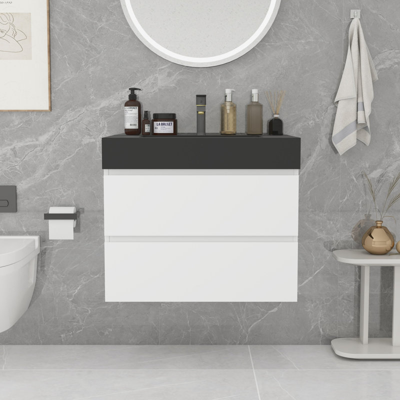 Modern Bathroom Large Storage Wall Mount Vanity, White, Black