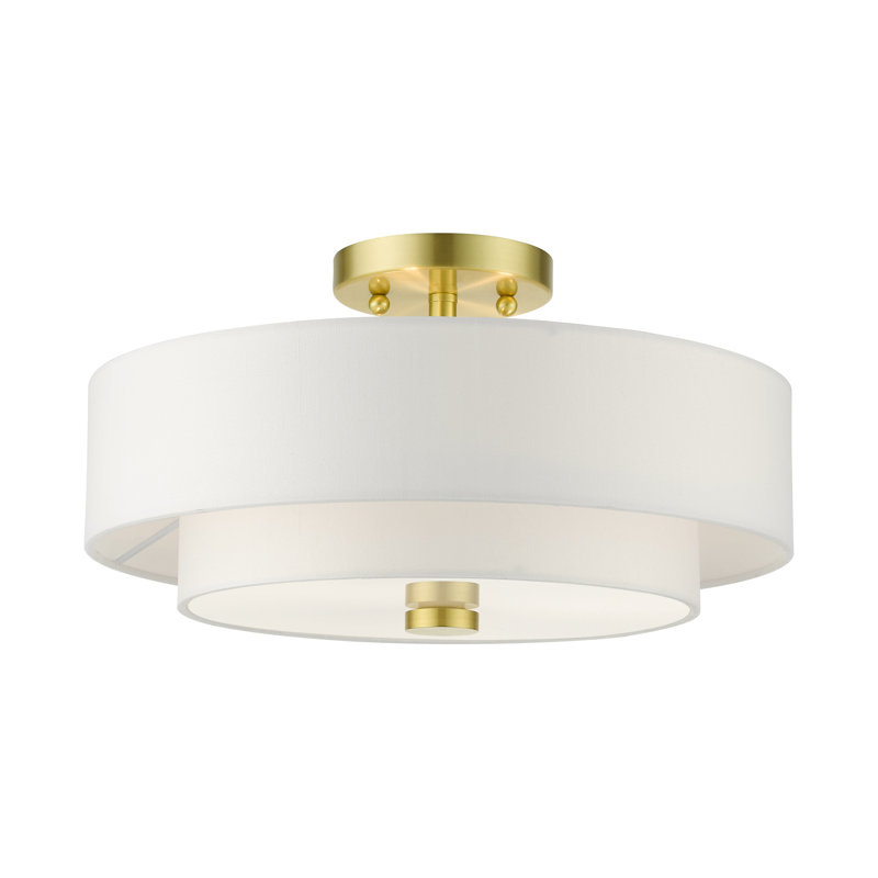 Betel Fabric Semi Flush Mount, Satin Brass