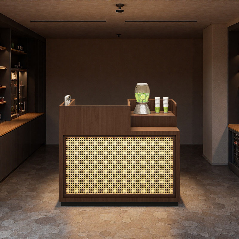Small Vintage-Style Bar Counter – Compact Retro Design for Home Bars, Lounges, Pubs and Entertainment Spaces, Walnut