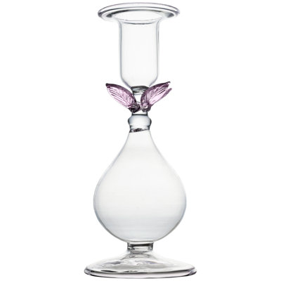 Bougeoir transparent La BoHeme, avec feuilles roses