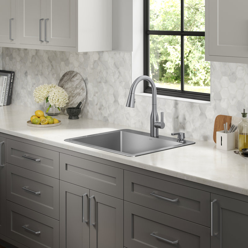 Delta Marca™ Drop-In Undermount Stainless Steel Single Bowl Kitchen Sink with Accessories, 25" L x 22" W
