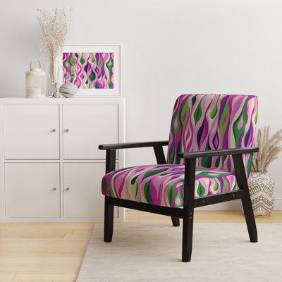 Retro Abstract Drops XI - Velvet Upholstered Midcentury Arm Chair, Midcentury Accent Chair