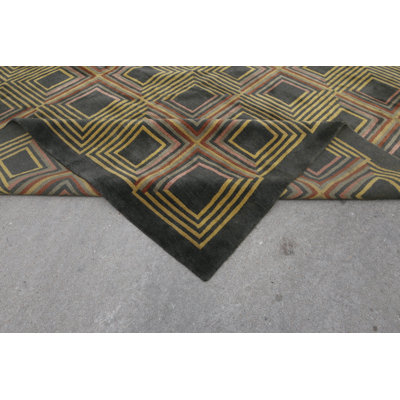 Tapis olive / moutarde / rosé en laine noué à la main de conception unique 17 pi 7 po x 25 pi 6 po New Age