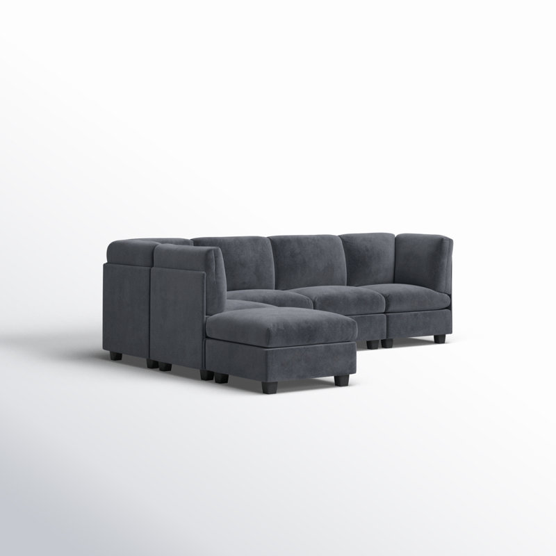 Wide Modular Corner Sectional with Ottoman, Gray Polyester Blend
