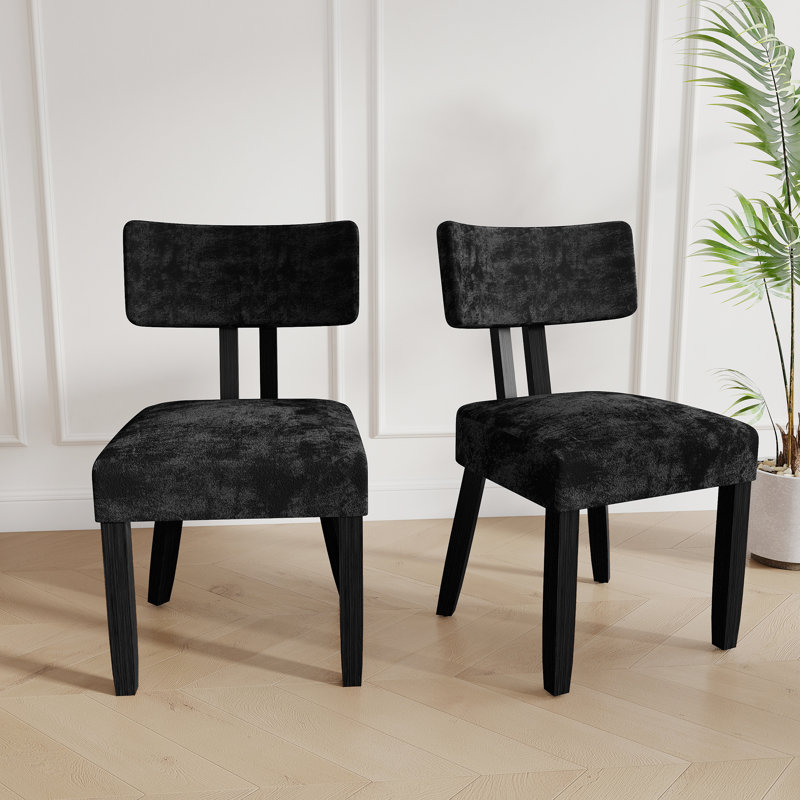 Chaises de salle à manger latérales rembourrées de 18 po de hauteur H 18 po avec pieds en bois massif, 2, Noir, Noir