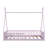 Twin Size Wood House Bed With Fence, Pink-753190090