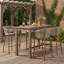Tabouret de bar d'extérieur en corde de métal, structure au fini teck et coussin beige, ensemble de 4