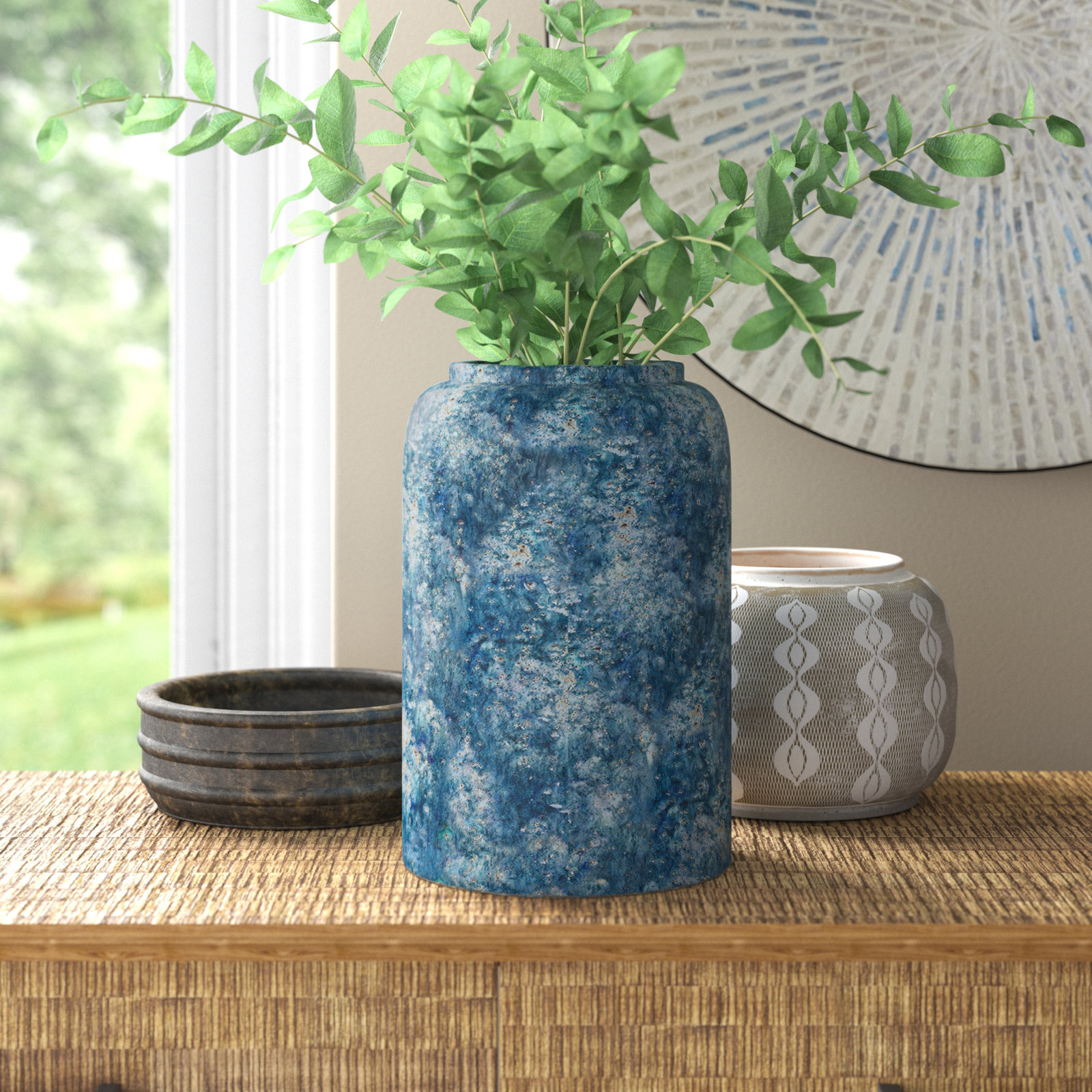 Duke Handmade Terracotta Table Vase, 11.8" H x 7.9" W x 7.9" D, Blue