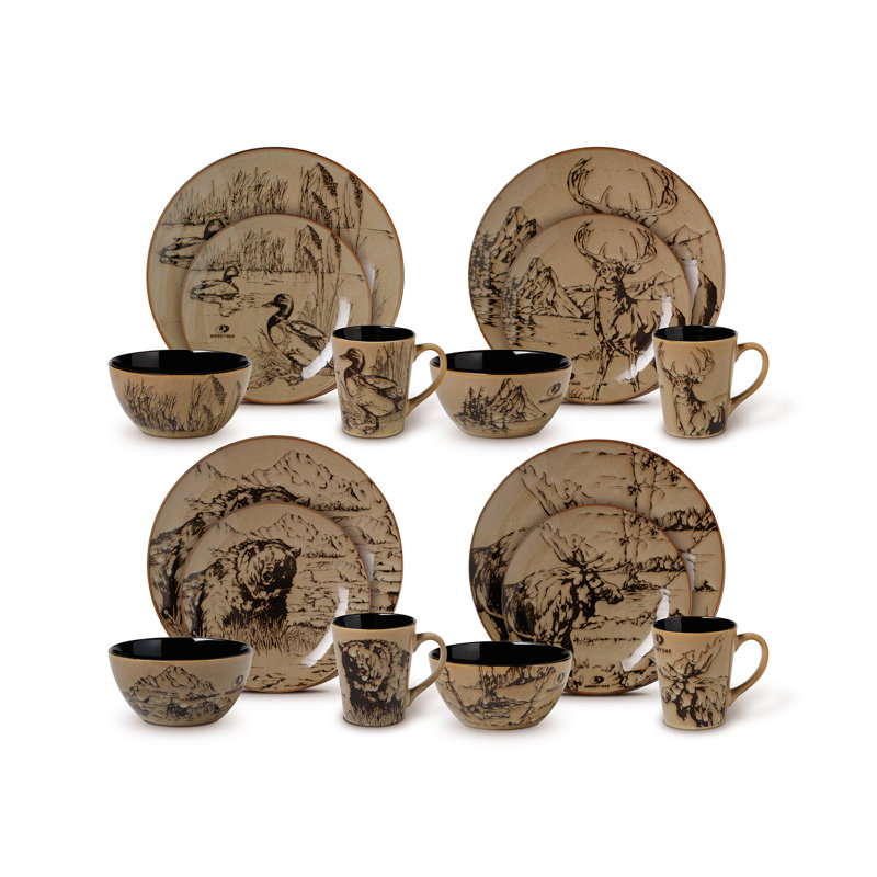 Mossy Oak 16-Piece Stoneware Dinnerware Set, Service for 4