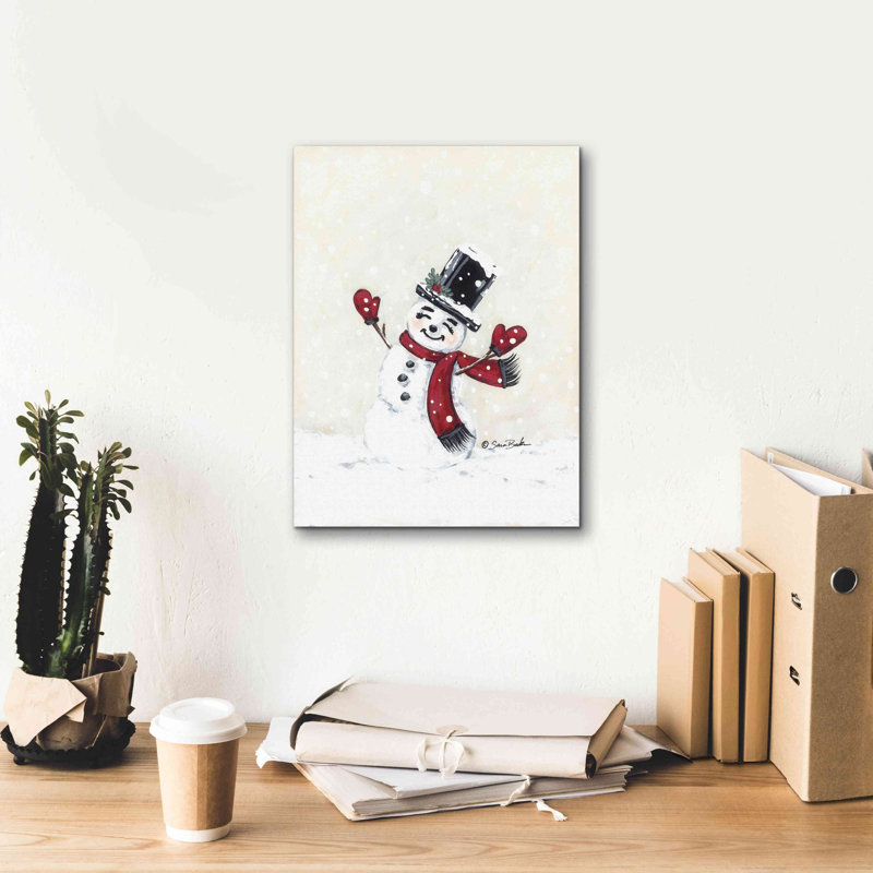 «Jolly Red Snowman» par Sara Baker, estampe numérique sur toile, H 16 po x l 12 po x P 0,75 po