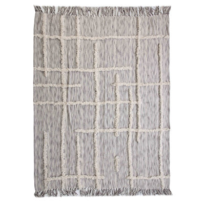 Gray Woven Cotton Striped Throw Blanket