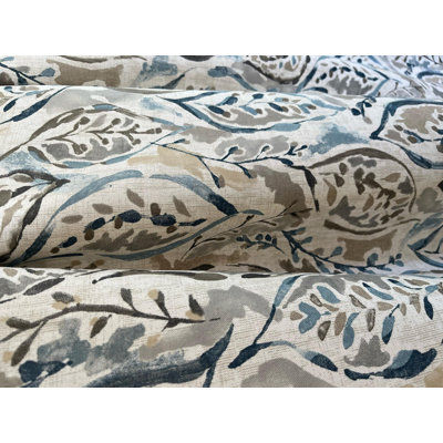 Navy Blue Brown Tan Leaf Print Curtains