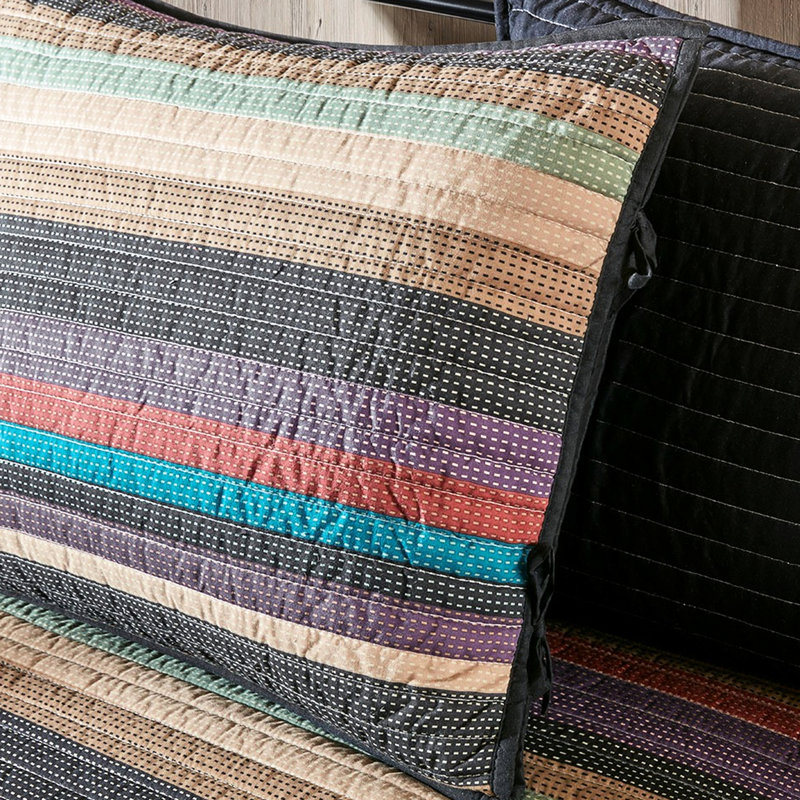 Housse de lit de jour réversible 6 pièces, imprimé à rayures multiples, pour matelas simple, housse, 3 taies décoratives, coussin décoratif, pièce réversible lavable à la machine, matelas inclus, facile à laver