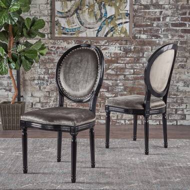 Lissie Velvet Upholstered King Louis Back Side Chair in Black