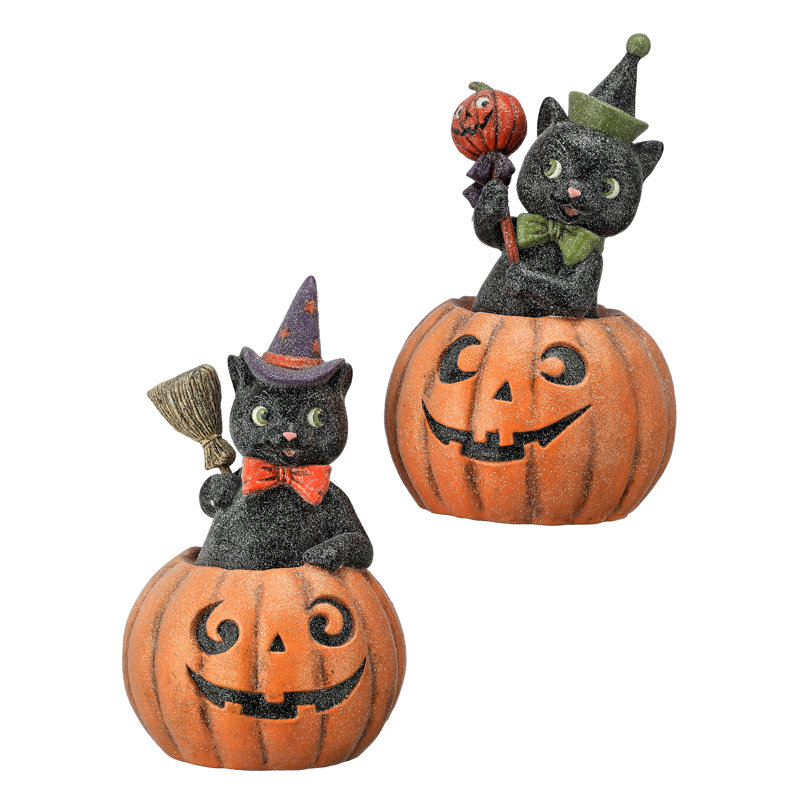 10.5" Paper pulp Black Cat with Pumpkin