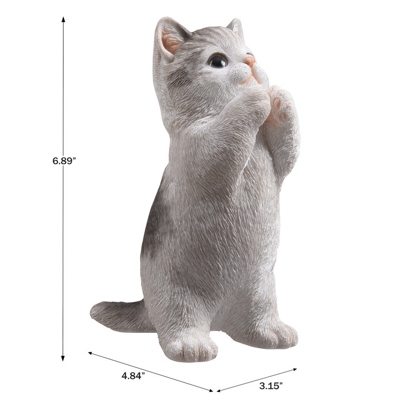 Cat Kitten Statue Praying-Gray, Gray