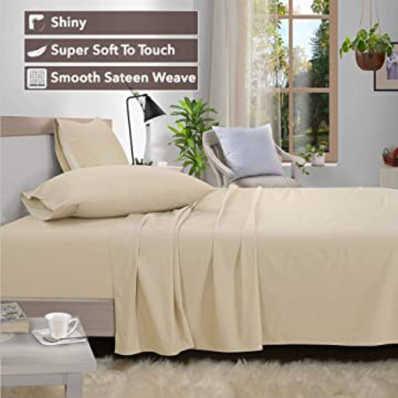 Sateen Sheet Set, Ivory, Twin XL Fitted Sheet