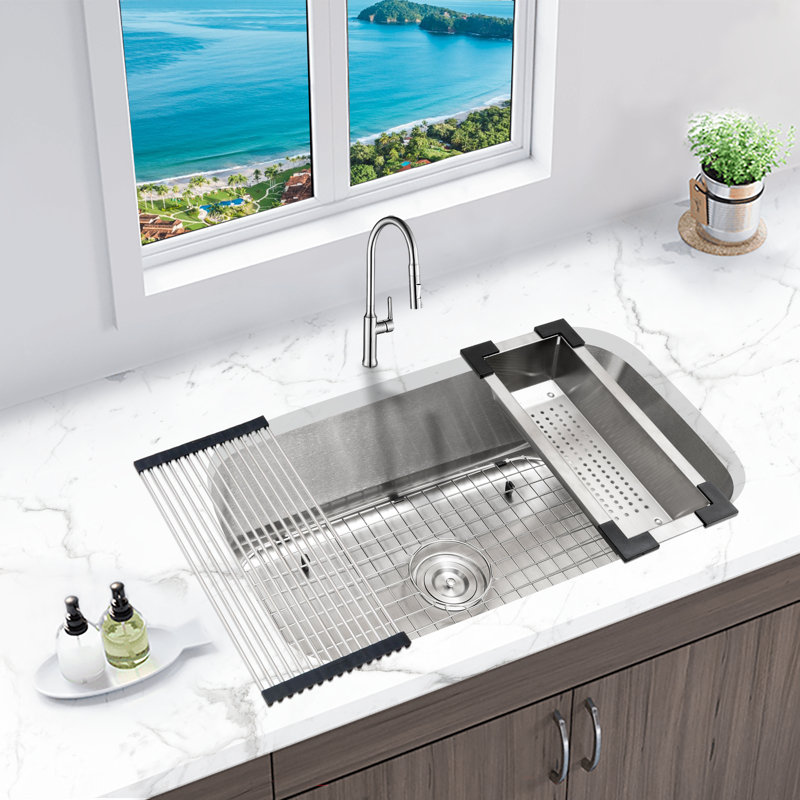 KBFmore Bowl Undermount Classic Kitchen Sink with Sink Accessories, 30" 18 Gauge Single Bowl