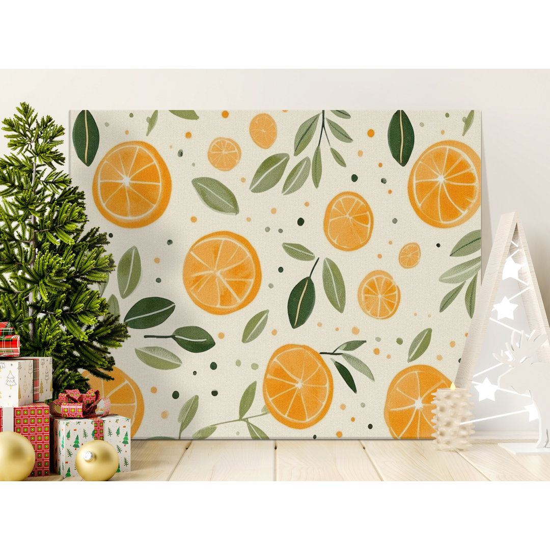 Whimsical Orange Leaf Pattern Canvas