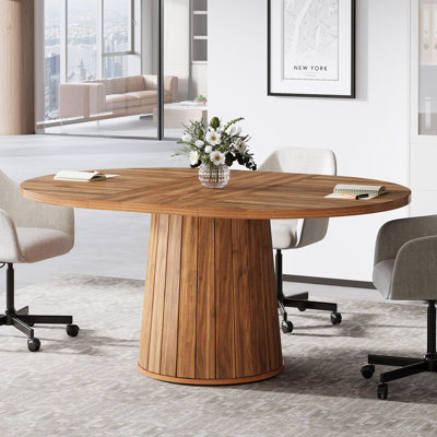 55" Oval Conference Meeting Table With Wood Base For 6 People