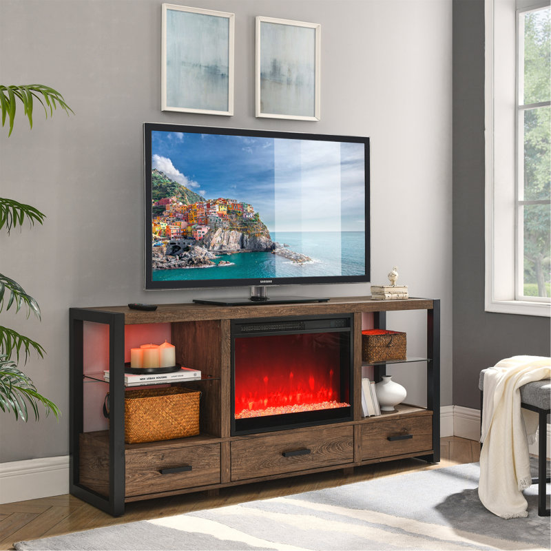 23 Inch Electric Fireplace Insert, Ultra Thin Heater With Crystal  & Realistic Flame, Remote Control With Timer, Overheating Protection,With Sidelight