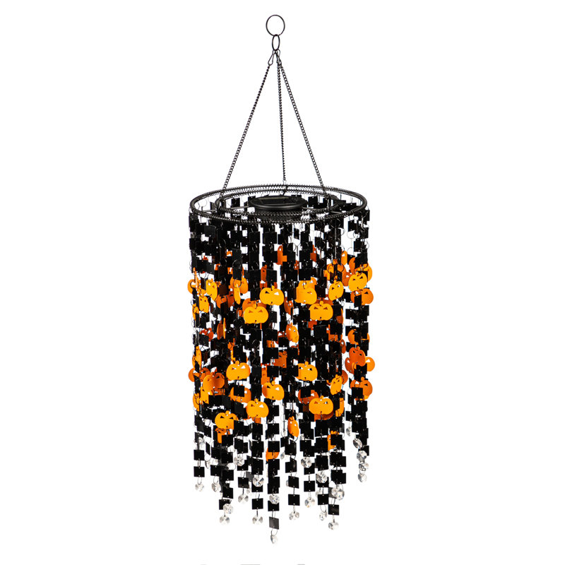 28'' Solar Powered Black and Orange Halloween Lantern