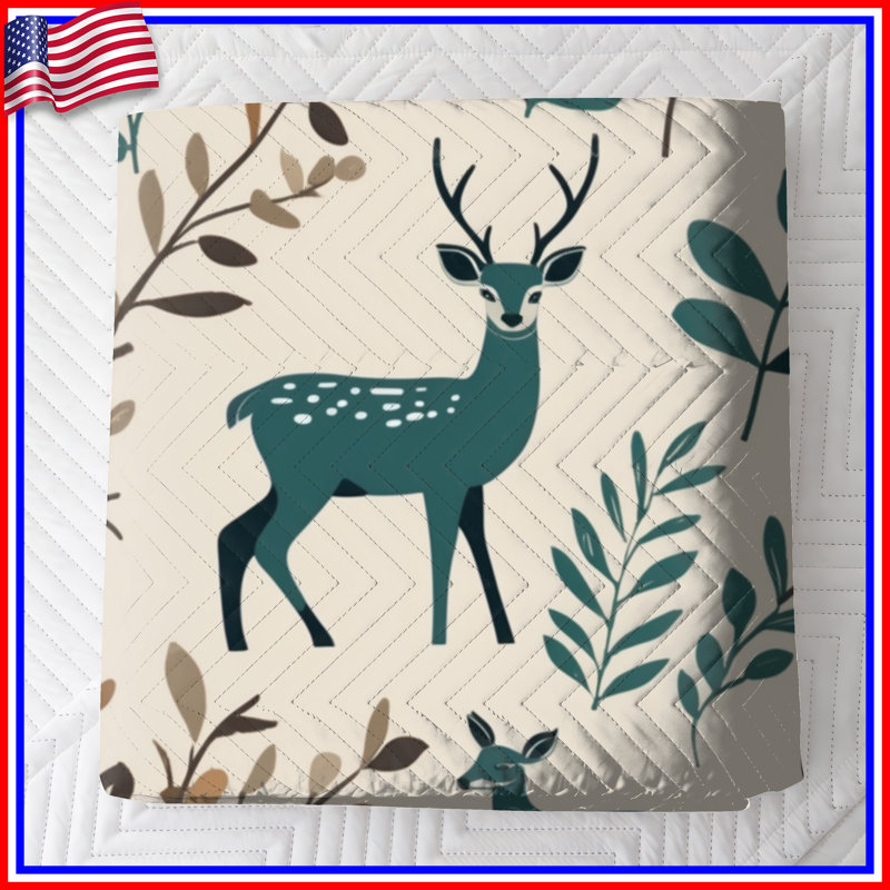 Motif de cerfs et de feuilles, literie, cerf, couvre-lit, animaux, Grand lit