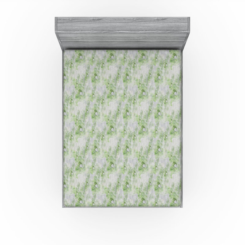 Drap-housse imprimé feuilles Ambesonne Art grunge, feuilles de palmier, gris pâle, vert lime