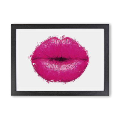 Hot Pink Lips In Abstract - Painting