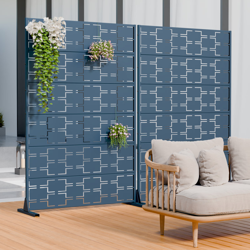 Paravents d'extérieur en métal Wild 72 x 47 pouces Wild, 72 po H x 47 po L x 16 po P, Bleu