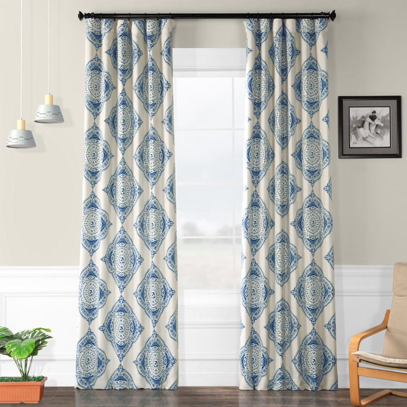 Klyszejko Majestic Medallion Printed Room Darkening Curtains for Living Room, Bedroom Single Panel, 50"W x 120"L, Blue