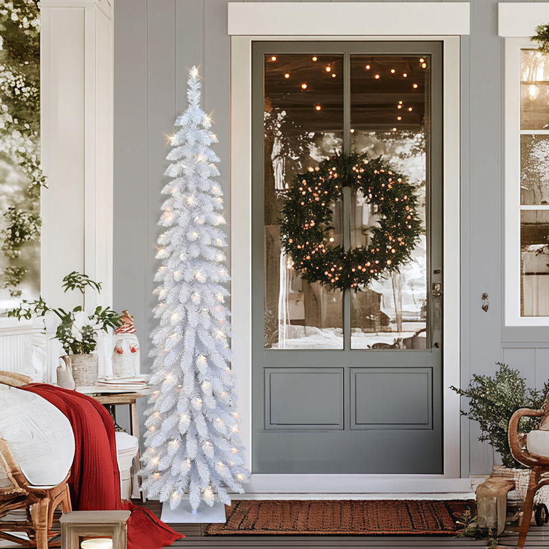 6' Pre-Lit Artificial White Alpine Pencil Tree