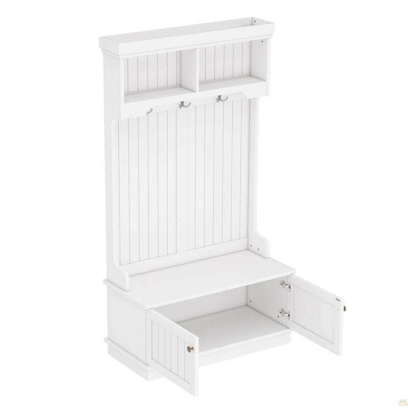 Hall Tree with Storage Shoe Bench for Entryway and Hallway, 4-in-1 Design Coat Racks with Hooks for Living Room, White, White
