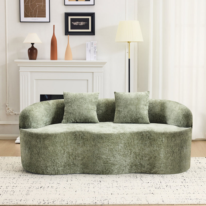 Crème incurvé aux tons crème, canapé de compression avec 2 coussins, sans assemblage, support ergonomique, convient aux petits espaces dans le salon, attrait minimaliste et entretien facile, grands espaces,