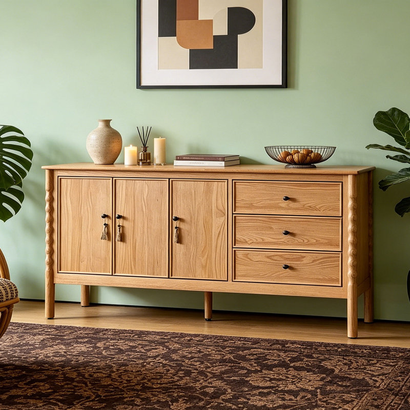 Buffet rétro en bois massif de style américain, H 31,49 po x l 70,86 po x P 17,71 po