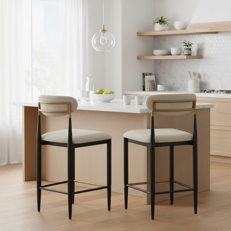 Tabourets de comptoir rembourrés modernes Sloane, Beige / or / noir / polyester